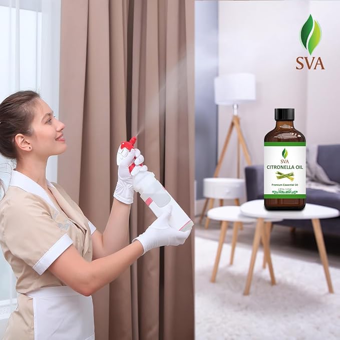 SVA Citronella Essential Oil – 4 Fl Oz – 100% Natural Citronella Oil - for Diffuser, Hair Care, Face, Skin Care, Aromatherapy, Scalp and Body Massage, Soap and Candle Making - with Dropper-Velvo Beauty