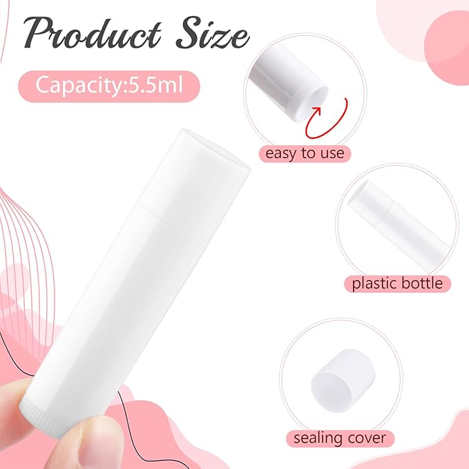 100 Pcs 5.5ml Bulk Empty Lip Balm Tubes Refillable Plastic Lip Gloss Container Travel Lipstick Tubes Chapstick Tubes Holder For DIY Homemade Lip Balm (white)-Velvo Beauty
