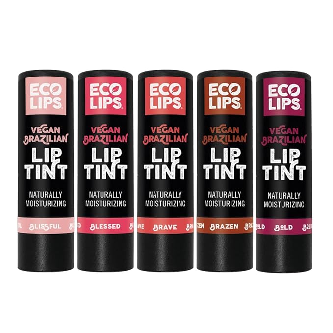 Eco Lips Vegan Cruelty-Free Brazilian Lip Tint Variety Pack - 100% Natural Lip Balm (Blessed, Blissful, Brave, Brazen, Bold) (5 Pack) | Made in USA-Velvo Beauty