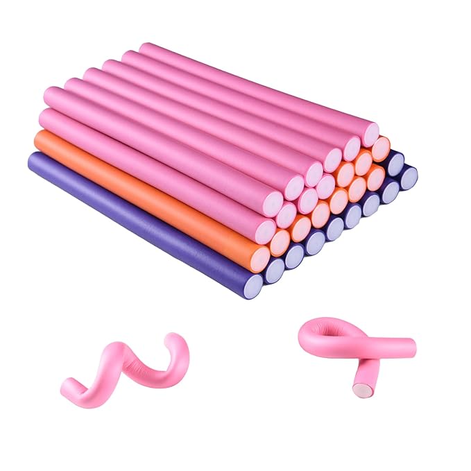 30PCS 9.45" Flexible Foam Curling Rods, Twist Heatless Hair Rollers for Women, Girls, Long and Short Hair, Sleep-In (0.71 x 9.45 Inch, Random Color)-Velvo Beauty