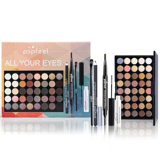 All in One Eyeshadow Palette Makeup Set, Makeup Kits with Makeup Brush, Mascara, Eyebrow Pen,Travel Makeup Bundle Holiday Surprising Makeup Gift Box for Women Girls, Vegan, Maquillage-Velvo Beauty