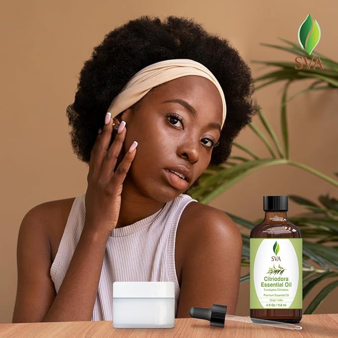 SVA Lemon Eucalyptus Essential Oil – 4 Fl Oz – 100% Natural Citriodora Oil - for Diffuser, Hair Care, Face, Skin Care, Aromatherapy, Scalp and Body Massage, Soap and Candle Making – with Dropper-Velvo Beauty