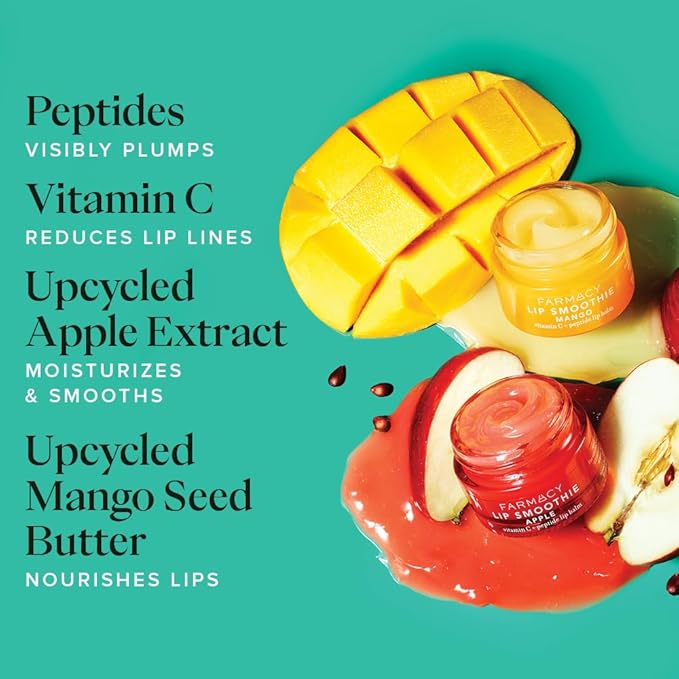 Farmacy Plump + Shine Lip Smoothie Duo - Peptide Lip Balm - Lip Moisturizer & Plumper with Vitamin C - Apple & Mango with High Gloss Finish-Velvo Beauty