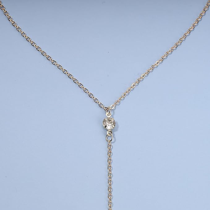 Boho Crystal Y Drop Necklace Choker Gold Long Y Necklace Chain Minimalist Cz Lariat Necklace Classic Simple Y Lariat Necklace Jewelry for Women and Girls Gifts-Velvo Beauty