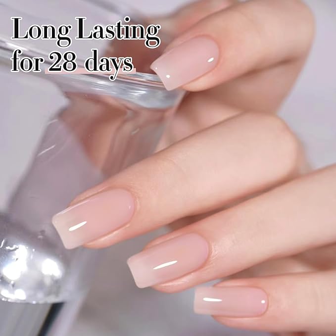 Double Rhythm Translucent Gel Polish Sheer Neutral Natural Light Milky Same Color Same Bottle 15ML Jelly Nail Polish Nail Art DIY at Home (Milky Pink-A1377)-Velvo Beauty