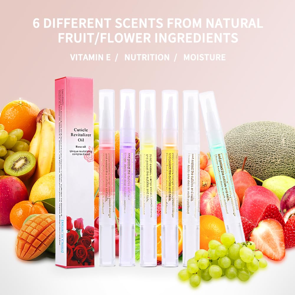 6Pcs Nail Cuticle Oils Nail Nutrition Oil Pen Nail Nourishment Pens 6 Smell Cuticle Revitalizer for Agnail Nourish Skin Nail Care (6pcs)-Velvo Beauty