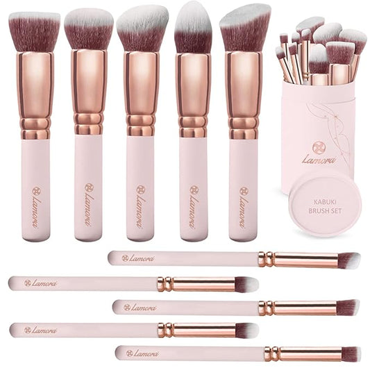 Kabuki Makeup Brush Set - Foundation Powder Blush Concealer Contour Brushes - Perfect for Liquid, Cream or Mineral Products - 10 Pc Collection with Premium Synthetic Bristles for Eye and Face Cosmetic-Velvo Beauty