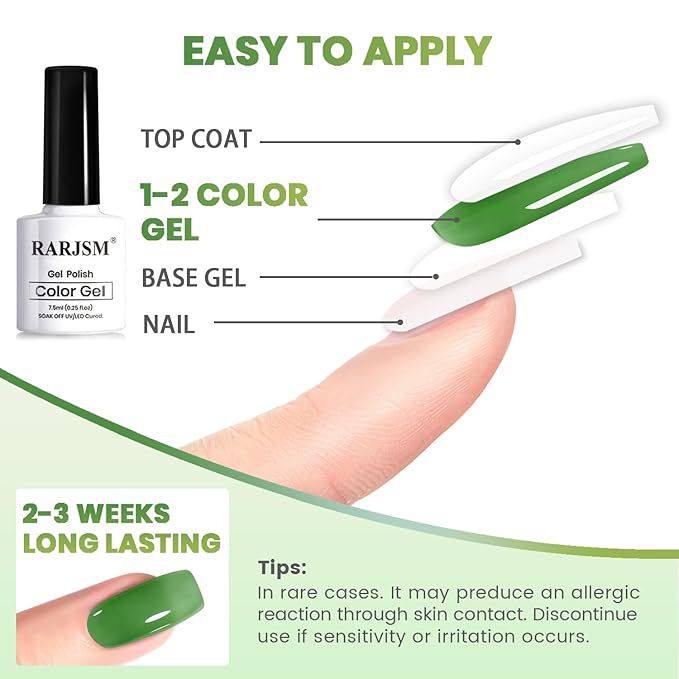 RARJSM Green Jelly Glass Gel Nail Polish Set 6pcs Clear Crytal Army Dark Jade Sage Green Transparent Sheer Amber Series Milky Diamond Cat Eye Gel Varnish LED UV Curing Requires-Velvo Beauty