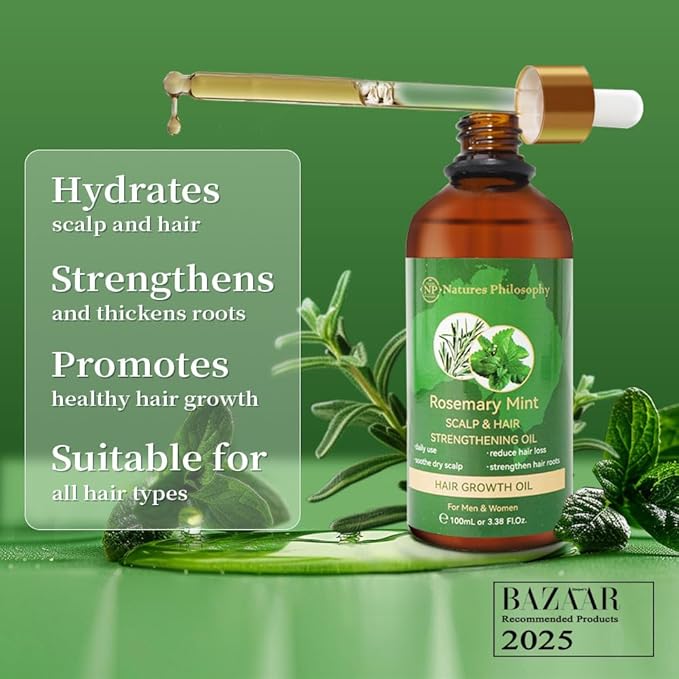 NP NATURES PHILOSOPHY Rosemary Oil for Hair Growth, Hair Growth Oil 3.38 fl oz, Anti-Hair Loss, Quickly Absorbed & Non-Greasy, Aussie Organic Hair Serum for All Hair Types, for Men and Women-Velvo Beauty
