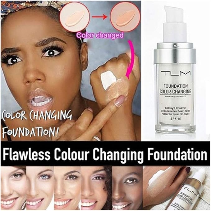 TLM Colour Changing Foundation - Flawless Coverage, Lightweight Formula, Adapts to Skin Tone, Hides Wrinkles & Lines, Hydrating & Long-Lasting, BB Cream Makeup Base Concealer Cover-Velvo Beauty