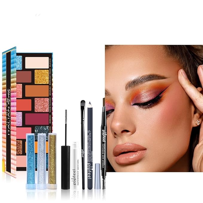 All in One Eyeshadow Palette Makeup Set, Makeup Kit with Rich Color Matte Matalic Shimmer Shadow, Mascara, Concealer Lipstick,Travel Makeup Bundle Holiday Surprising Makeup Box for Women Girl-Velvo Beauty
