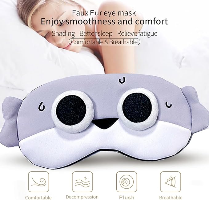 PERFECTSIGHT Fish Sleep Eye Masks, Cute Plush Sleep Eye Cover Lightweight Adjustable Eyeshade Faux Fur Mask Cover for Women Men Kids Sleep Travel Nap, Big Eye Girl, Sacabam-Velvo Beauty