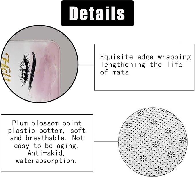 4PCS Hello Gorgeous Eyelash Shower Curtain Set, Gold Glitter Quotes Black Eyebrow Makeup Pink Marble Glam Modern Fashion Girly Women Bathroom Decor, Non-slip Bath Mat Toilet Rug, Charming Eyes-Velvo Beauty