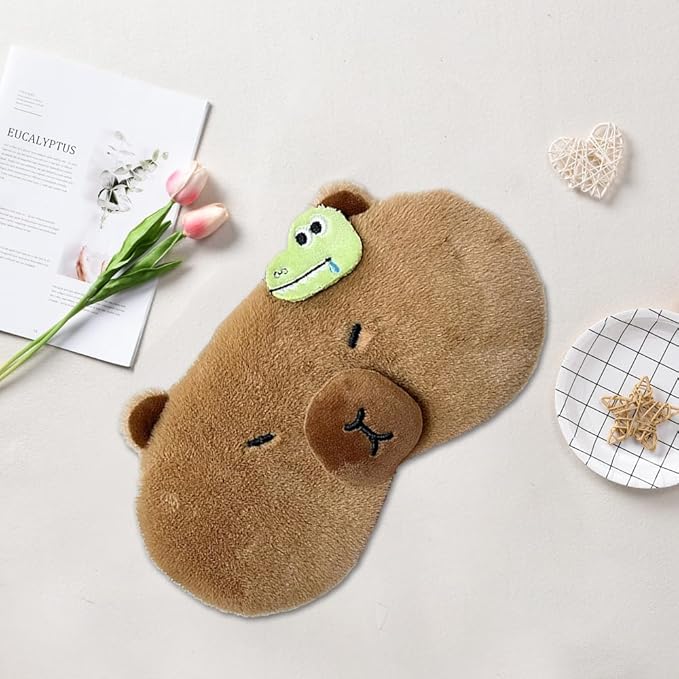 PERFECTSIGHT Cute Plush Eye Mask, Lightweight Adjustable Eyeshade, Faux Fur Cover for Women Men Sleep Travel Nap (Capybara)-Velvo Beauty