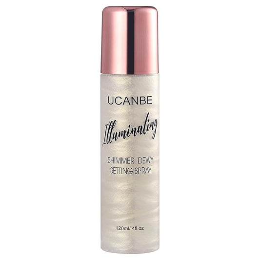 UCANBE Shimmer Dewy Setting Spray – Glowing + Makeup Setting Spray 2 in 1 Lightweight Formula for a Radiant Glow,Long-Lasting Face Mist for Face Body, 4 Fl Oz #Platinum-Velvo Beauty