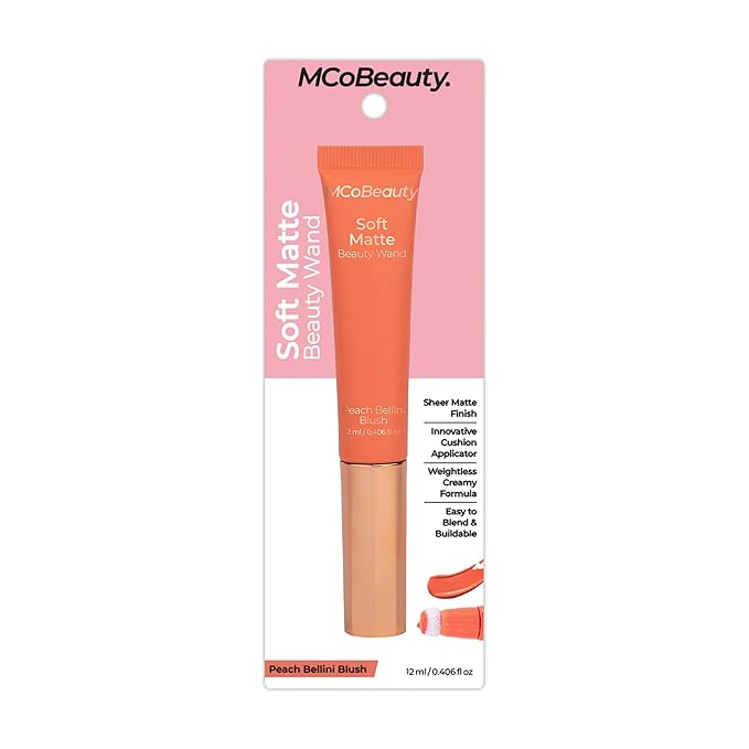 MCoBeauty Soft Matte Beauty Wand, Peach Bellini Blush, Velvety Finish of Buildable Color, Vegan, Cruelty Free Cosmetics-Velvo Beauty