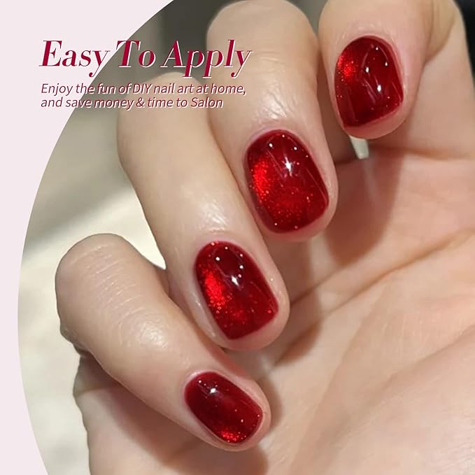 Born Pretty Jelly Burgundy Gel Nail Polish Ruby Red Glitter Cat Magnetic Eye Gel Nail Polish Fall Winter Blood Cherry Wine Red Gel Polish Glitter Soak Off Nail Art Salon Manicure Home Gift 7ml 6pcs-Velvo Beauty