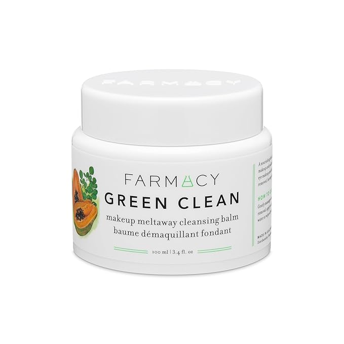 Farmacy Makeup Remover Cleansing Balm - Green Clean Waterproof Makeup Remover + Oil Based Cleanser - Gentle Exfoliating Double Cleanser - Melts From Balm to Milky Lather (100ml)-Velvo Beauty