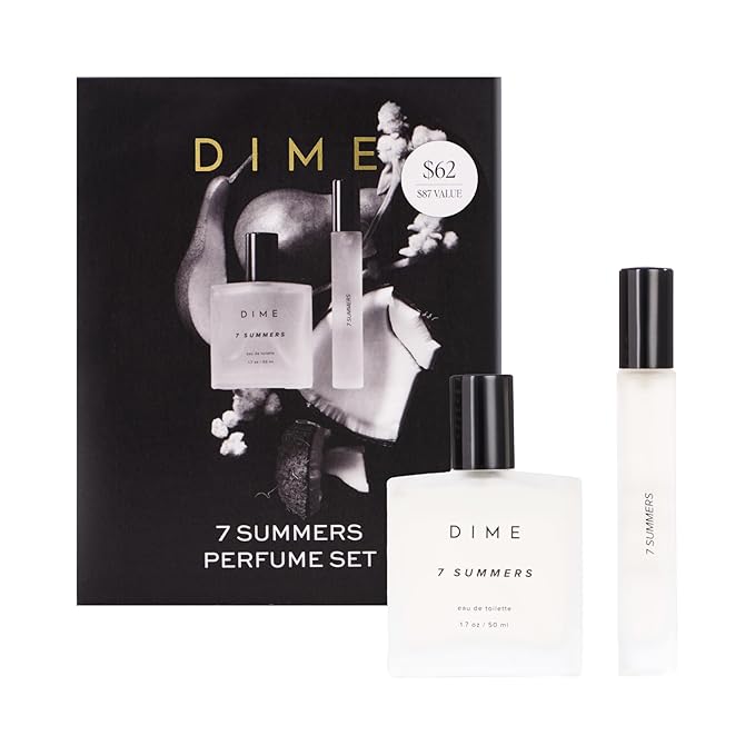 Dime Beauty 7 Summers Perfume Set ($87 Value) - Includes 50 ml + Travel Size 10 ml, Sweet Floral Scent, Clean Fragrance Eau de Toilette for Women, Hypoallergenic-Velvo Beauty
