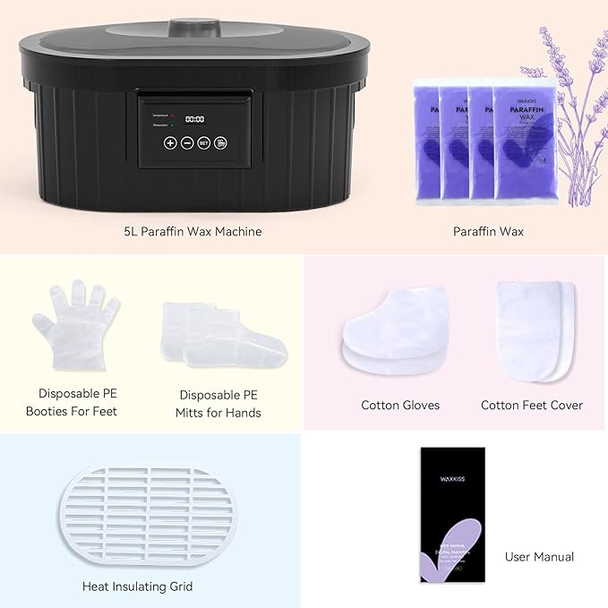 Paraffin Wax Machine for Hand and Feet, Waxkiss 5000ml Paraffin Bath with Lavender Paraffin Wax Warmer for Professional Spa & Arthritis Treatment At Home-Velvo Beauty
