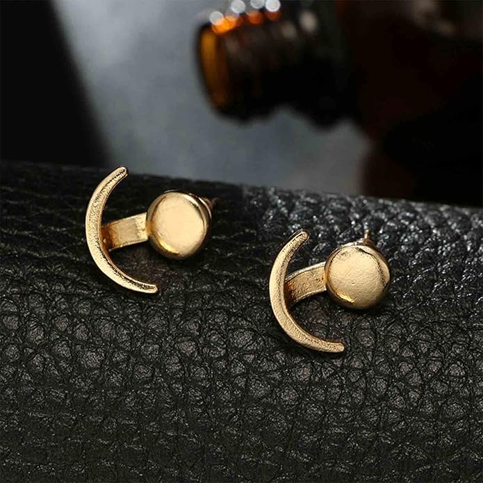 Boho Moon Ear Jackets Earrings Crescent Moon Stud Earrings Gold Sun Moon Earrings Minimalist Double Sided Round Earrings Jewelry for Women-Velvo Beauty