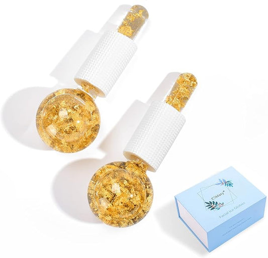 Ice Cryo Sticks Facial Globe with Golded Essence- 2PC Cooling Globes for Cold or Hot Skin Massagers, Face Globe for Skin Care Routine-Velvo Beauty