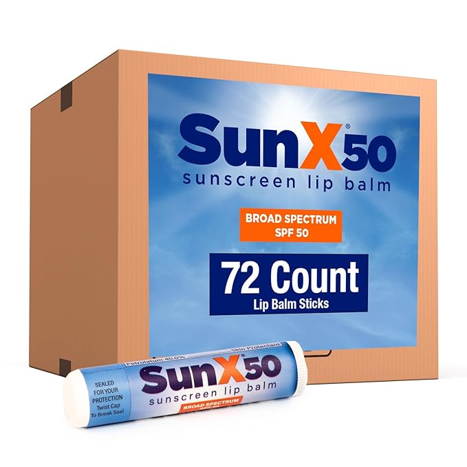 CoreTex Sun X 50 Lip Balm SPF 50 (Bulk Pack of 72) - Lip Sunscreen SPF 50 Water Resistant Up To 80 Minutes and Free Parabens & Oxybenzone - Broad Spectrum (UVA/UVB) Protection-Velvo Beauty