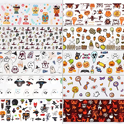 Halloween Series Transfer Stickers Kawaii Nail Art Foils Tattoo Decals - Pumpkin, Ghost, Sugar Skull, Haunted House, Spider Web, Candy Wrap Design - Manicure Tips Decorations Supplies-Velvo Beauty