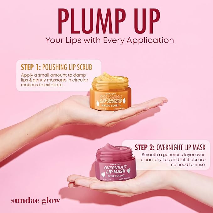 Mango, Vanilla & Watermelon Duo Lip Mask & Scrub - Dermatologist Tested, Anti-Aging, Korean Skin Care, Deep Hydration - Smooth, Soft & Plump Lips - Clean Beauty, Vegan, Non-GMO - 1 Pack-Velvo Beauty