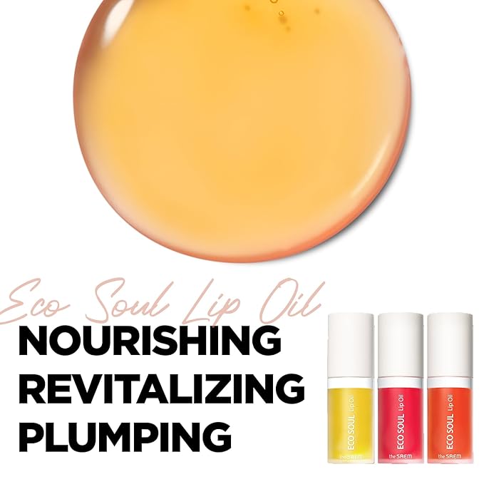 THESAEM Eco Soul Lip Oil 03 Grapefruit - Plumping & Hydrating Lip Oil to Nourish & Moisturize Lips – Grapefruit Extract & Jojoba Oil - Lips Soft & Glossy for Dry Lips, 0.21 fl.oz.-Velvo Beauty