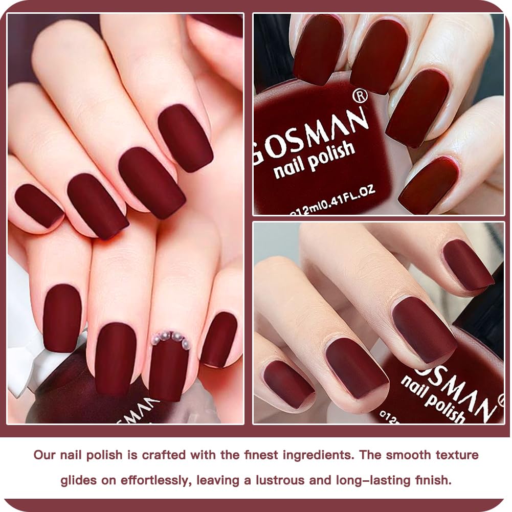 COSMOO 12ml Burgundy Matte Nail Polish, Quick Dry Nail Lacquer for Nail Art Varnish, Mist Effect Matte Finish Velvet Nail Polish, 0.41 fl oz (Burgundy, 0.41 fl oz)-Velvo Beauty