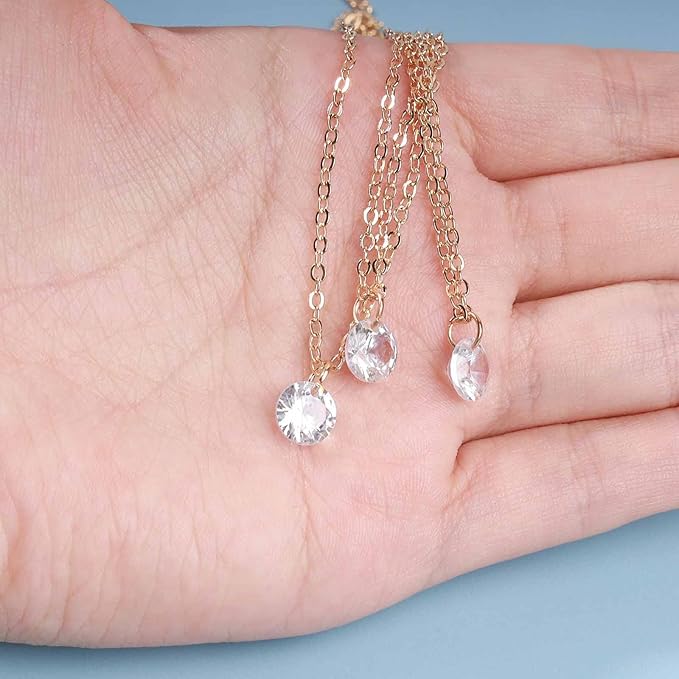 Boho Layered Crystal Necklace Choker Gold Bezel Pendant Necklace Multi Layering Vintage Necklace Chain Cz Bridal Necklace Chain Jewelry for Women and Girls-Velvo Beauty