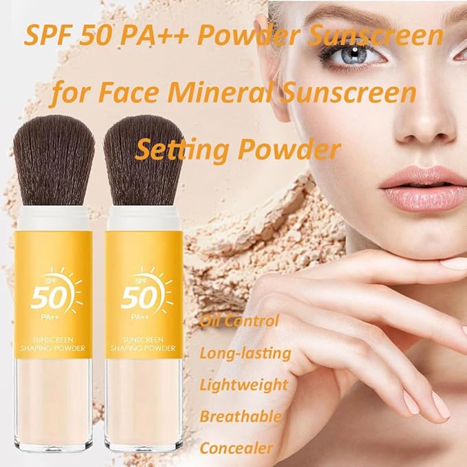 Sunscreen Setting Powder SPF 50 Loose Powder with Brush Natural Mineral Makeup Setting Powder Translucent 0.28 oz for All Skin-2PC-Velvo Beauty