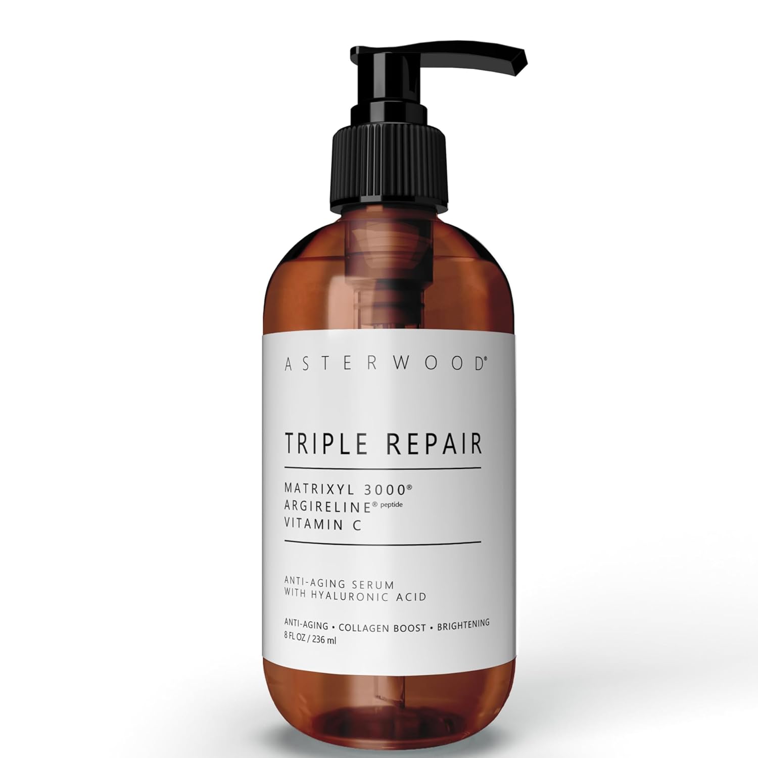 Asterwood Triple Repair Matrixyl 3000 + Argireline + Hyaluronic Acid + Vitamin C Serum for Face - Anti-Aging, Collagen Boosting, Hydrating - Fragrance-Free - 8 Fl Oz-Velvo Beauty