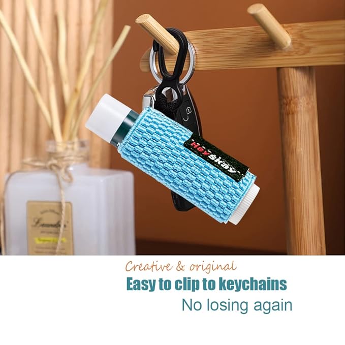 3PCS Lip Balm Holder Sleeves Keychain Lipstick Sleeves Lip Gloss Holder Keychain Chapstick Elastic Sleeves(Brown/light blue/purple)-Velvo Beauty