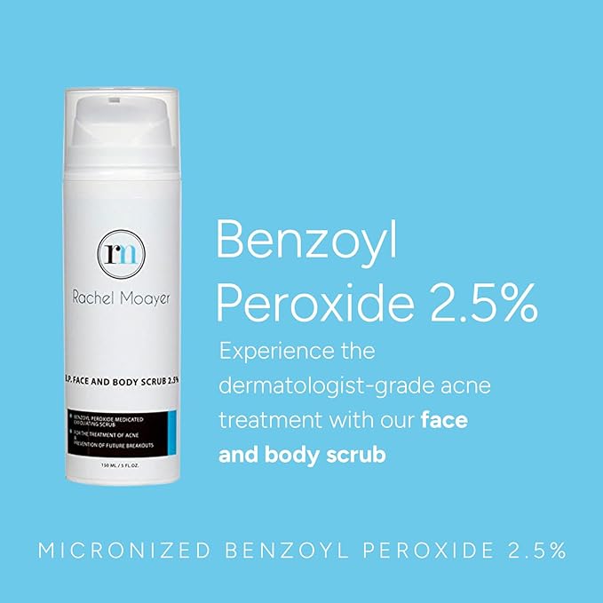 Rachel Moayer Skincare Acne Face & Body Scrub with 2.5% Micronized Benzoyl Peroxide, Facial Exfoliating Scrub for Acne Care, No Prescription Needed-Velvo Beauty
