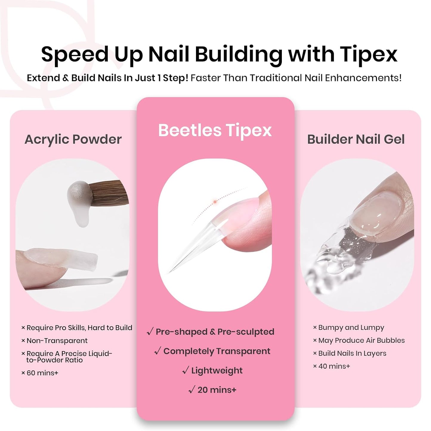 Beetles Tipex Instant Apex Nail Tips Kit Halloween Nails, Stiletto Long, 224pcs 16 Sizes, with Tipex UV Nail Glue Mini Nail Lamp,Pre-Building Pre-Etched Strong Thicker Acrylic Nail Tips Set-Velvo Beauty