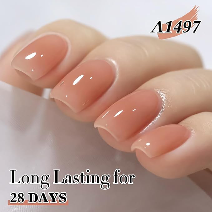 Double Rhythm 0.50 OZ Translucent Gel Polish Same Color Same Bottle Sheer Pastel Neutral Natural Milky 15 ML Jelly UV Nail Art DIY at Home (Light Orange Pink-A1497)-Velvo Beauty