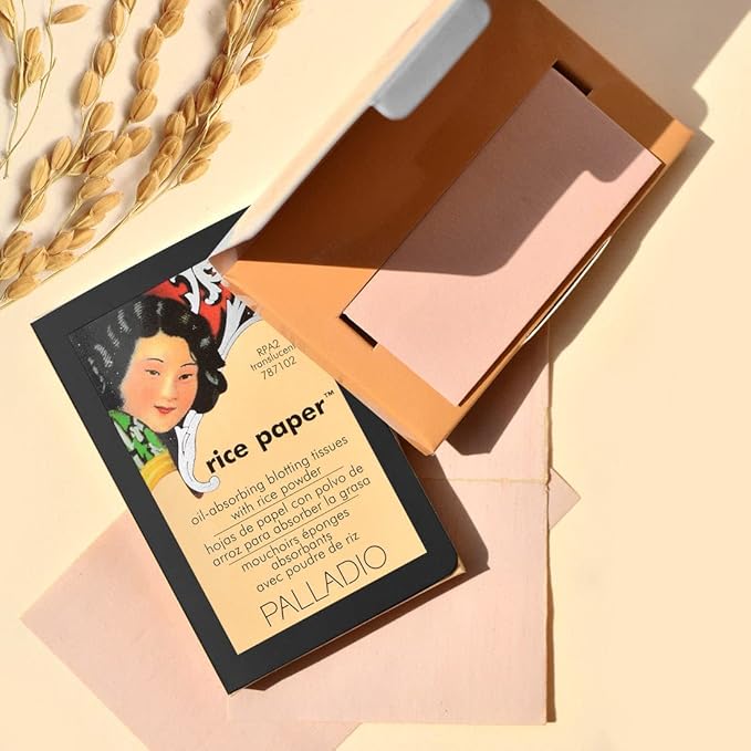 Palladio Rice Paper Facial Tissues for Oily Skin, Face Blotting Sheets Made from Natural Rice, Oil Absorbing Paper with Rice Powder, 2 Sided, Instant Results, Natural, 40 Count (Pack of 3)-Velvo Beauty