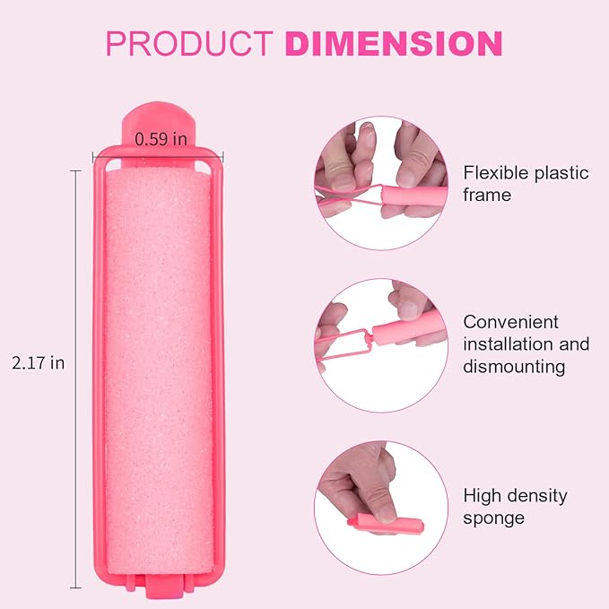 60 Pieces Foam Sponge Hair Rollers - Soft Sleeping Hair Curlers for Hair Styling (0.59inch, Pink)-Velvo Beauty