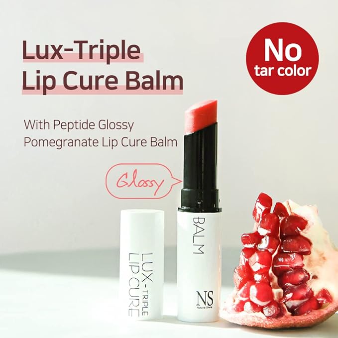 NATURAL SHINE NS BEAUTY Lux Triple Lip CURE Glossy Balm ATHENA (Red Orange) | Chapstick Hydration and Exfoliator | Overnight Lip Treatment Care Deep Nourishing for Dry Cracked Chapped Lips (0.17oz)-Velvo Beauty