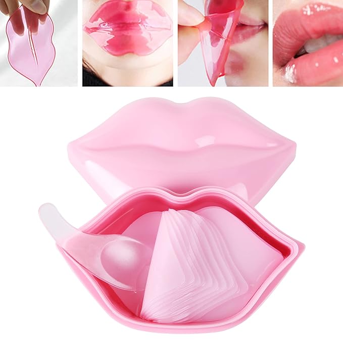 20pcs Pink Lip Masks Sheet,Moisturizing Crystal Collagen Gel Anti-Aging Lip Patches,Reduces Lip Lines Plump Dry Lips Lip Care with Box-Velvo Beauty