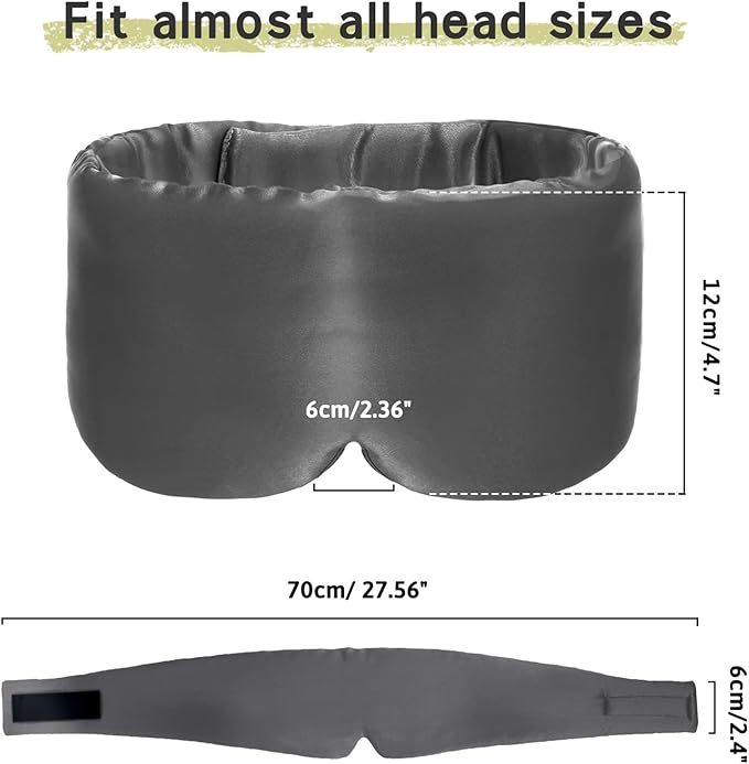 100% Handmade Bamboo Sleeping Eye Mask for Women for Men,Night Masks,Organic Sleep Mask,Blockout Eye Mask for Sleeping,Large Size Adjustable (1 PC, Dark Grey)-Velvo Beauty