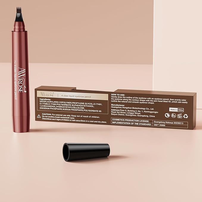 AWROSE Eyebrow Pencil, 3D Waterproof Microblading Eyebrow Pen 4 Fork Tip Tattoo Pencil, Precise Natural Brow Magic Eye Brow Pencil with Hair Like Strokes, 4 Points Multi-Used Eye Brow Pen for Women-Velvo Beauty