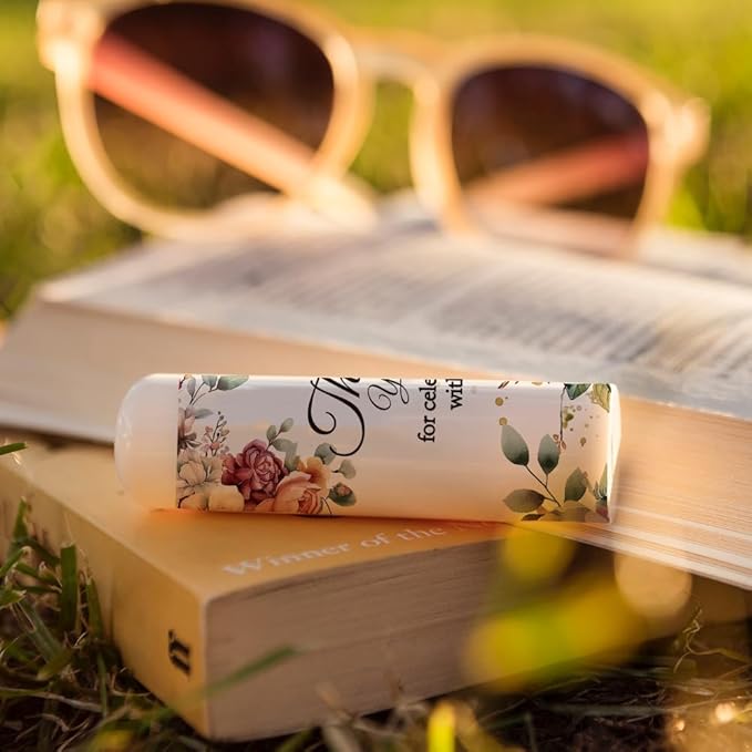 OLYCRAFT 100Pcs Self-Adhesive Lip Balm Tag Sticker 1.7~2.1x1.7~2.1 Inch Waterproof Adhesive Label with Champagne Pattern Lipstick Tag Sticker for Lip Balm Container Tubes Lipstick Wrapping Decoration-Velvo Beauty