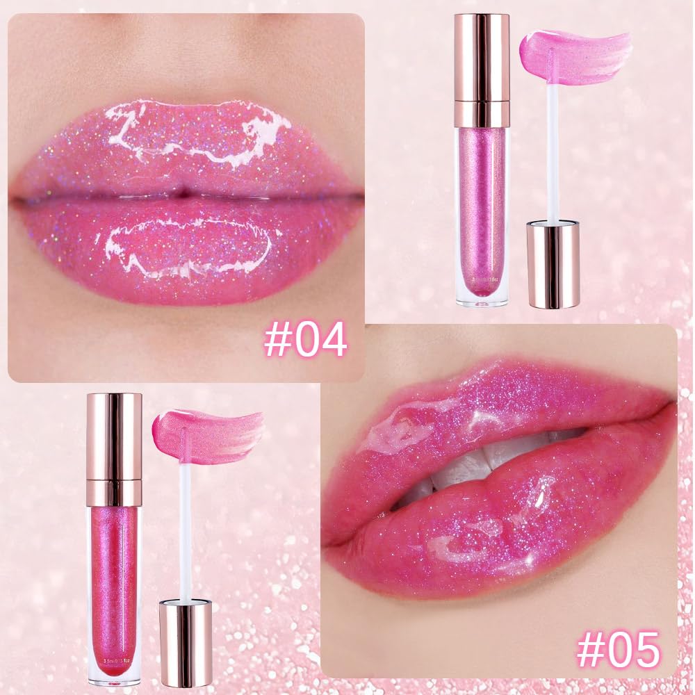 evpct 2Pcs Blush Red Pink Pearlescent Chameleon Shimmer Glitter Lipstick Lip Gloss, Long Lasting Waterproof Glitter Metallic Sparkly Glossy Lip Gloss Tint Stain Liquid Lipsticks Makeup Set for Women-Velvo Beauty