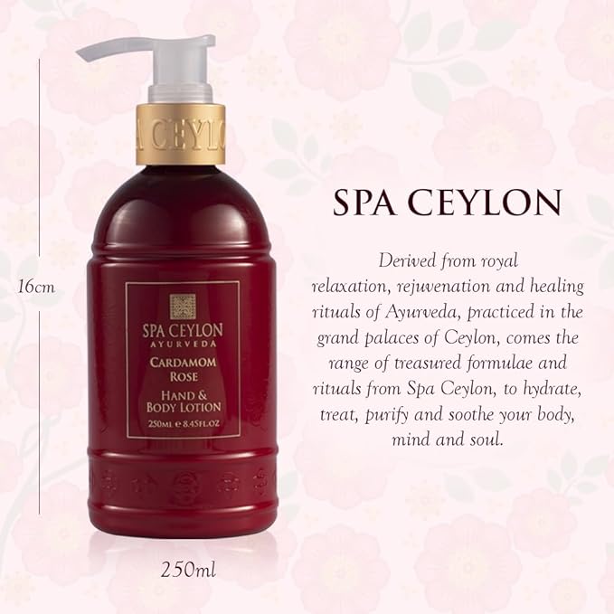 SPA CEYLON Cardamom Rose Hand & Body Lotion | Body Cream with Coconut, Almond & Himalayan Rose | Hydrating & Soothing for All Skin Types | Vegetarian & Ethical-Velvo Beauty