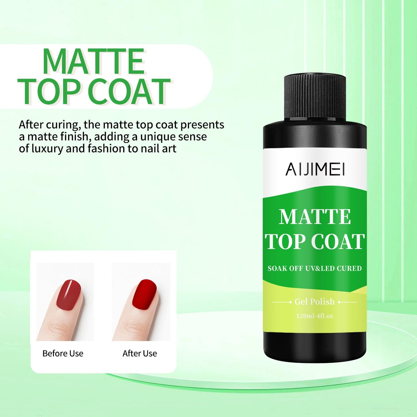 AIJIMEI Elegant Satin Matte Top Coat for Nails Finish Nail Polish Matte Nail Top Coat, Long-Lasting Nail Polish Matte Top Coat & Quick-DryTop Coat Satin Matte TopCoat 4 Fl Oz-Velvo Beauty