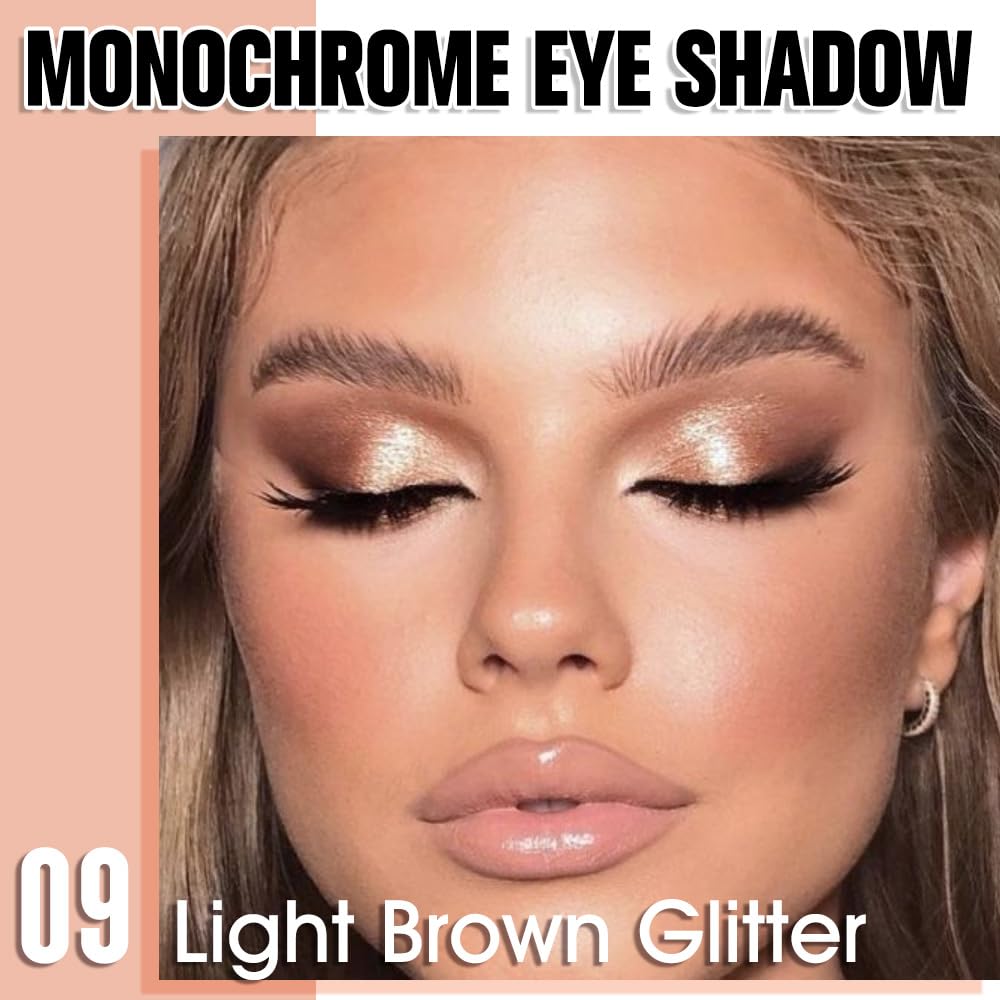 Single Glitter Shimmer Sparkle Eye shadow Palette Makeup, Light Brown Glitter Eyeshadow for Women, Pigmented Waterproof Sombras Para Ojos, Vegan, Talc, Paraben & Cruelty Free, 09-Velvo Beauty