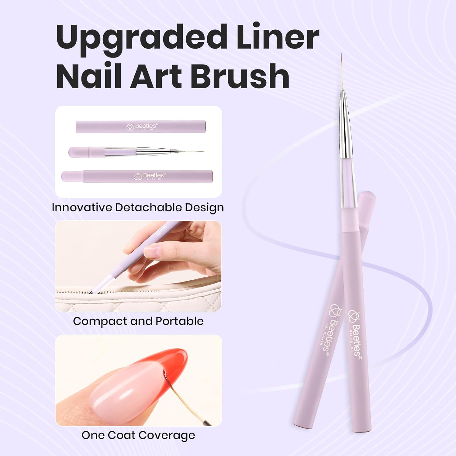 Beetles Nail Art Brushes, 1pcs Liner Brush Size 15mm Painting Art Design Manicure Pen Detachable Handle and Protect Cap Professional Nail Tools for Lines, Details, Fine Drawing-Velvo Beauty